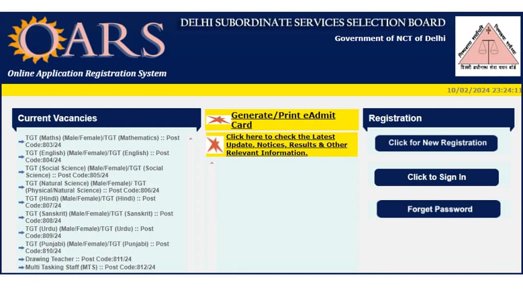 DSSSB TGT 2024 Apply Online