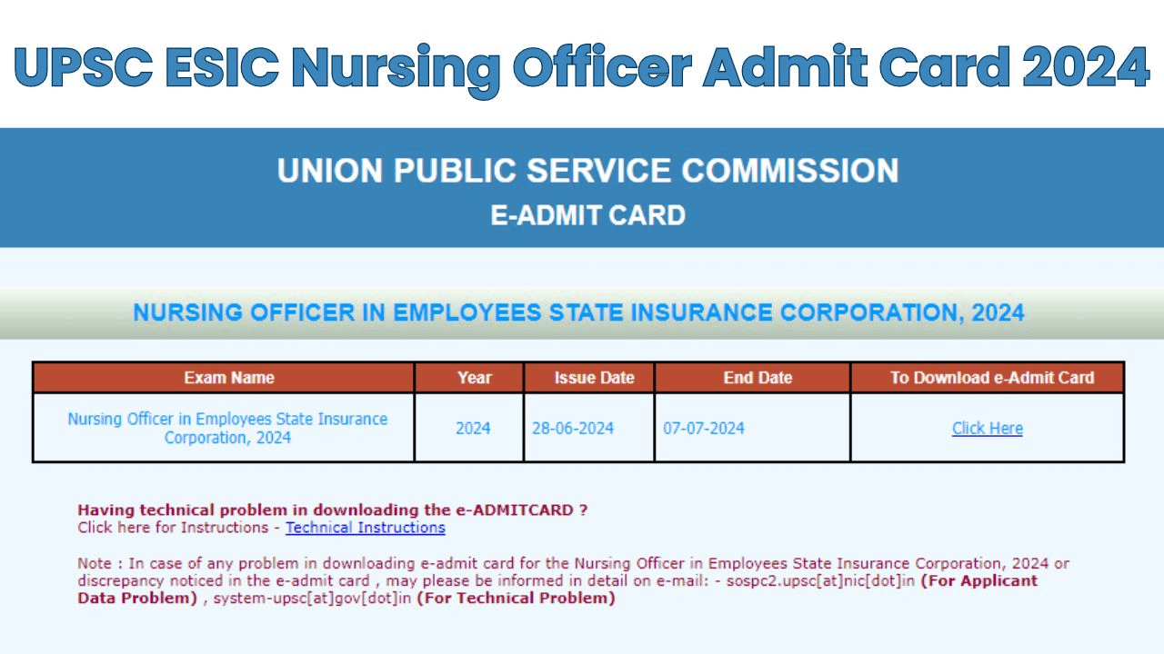 UPSC Nursing Officer Admit Card 2024 Out at upsconline.nic.in