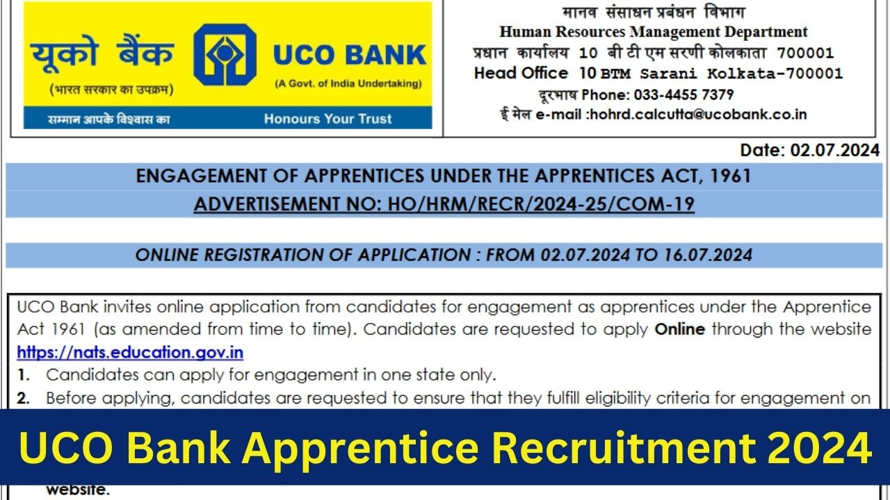 UCO Bank Apprentice Recruitment 2024