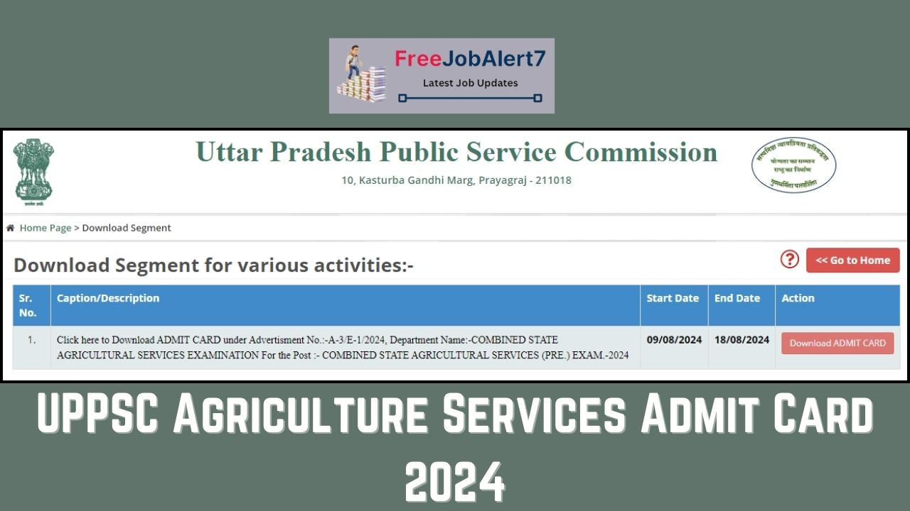 UPPSC Agriculture Services Pre Admit Card 2024