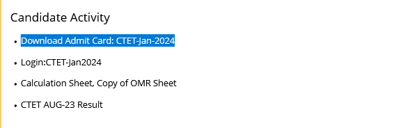 CTET Admit Card 2024 Candidate Activity