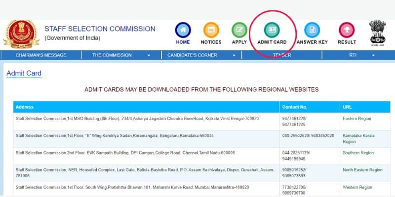 SSC Admit Card Direct Link
