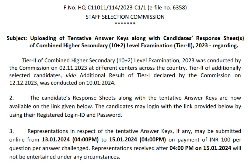SSC CHSL Answer Key 2023