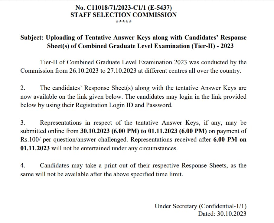 SSC CGL 2023 Tier 2 Final Answer Key Declared