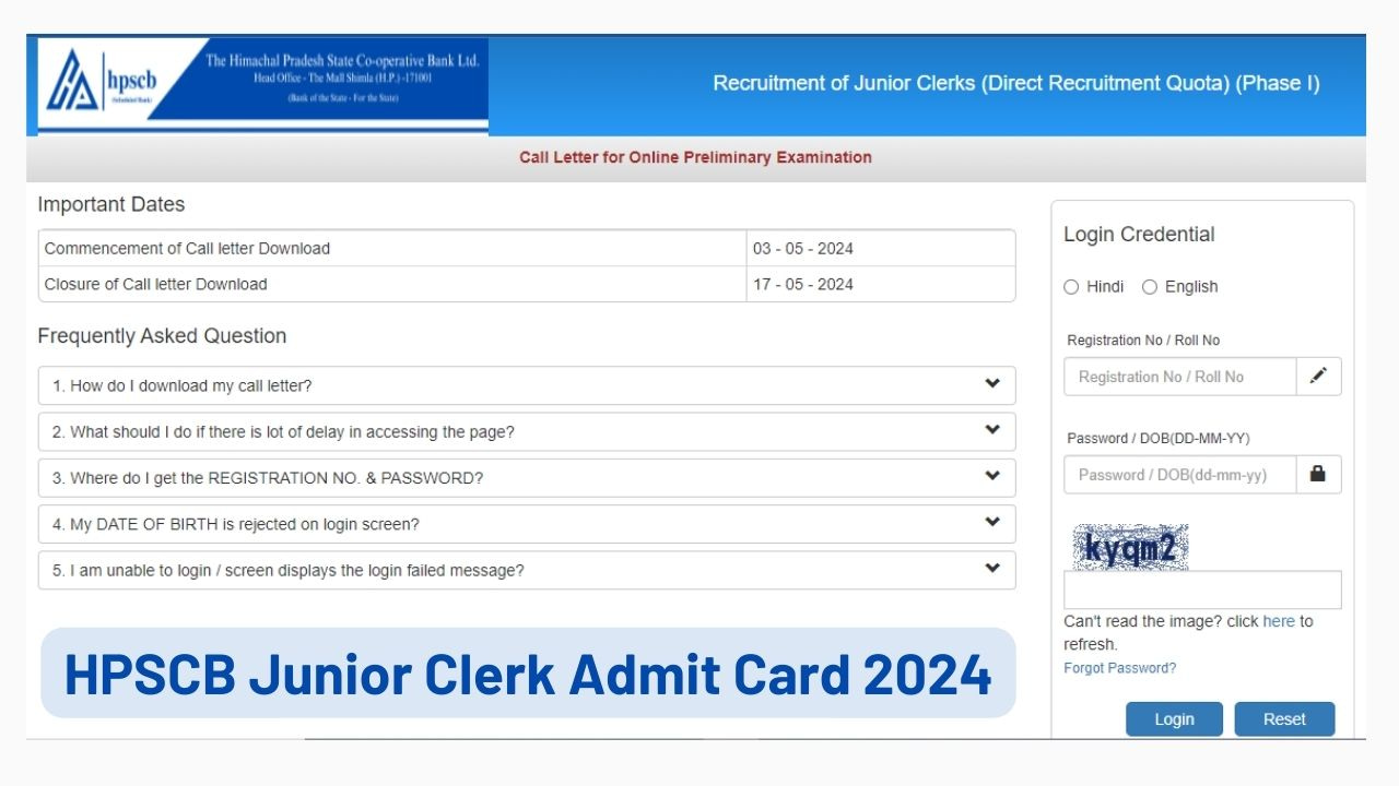 HPSCB Junior Clerk Admit Card 2024