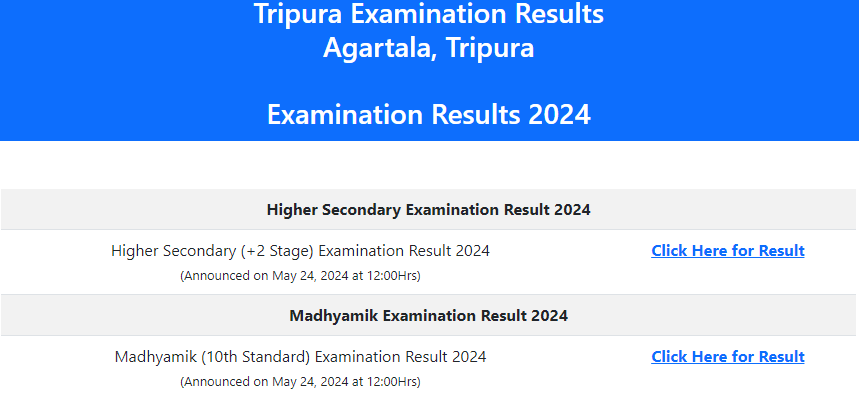 TBSE 12th Result 2024 Check Online