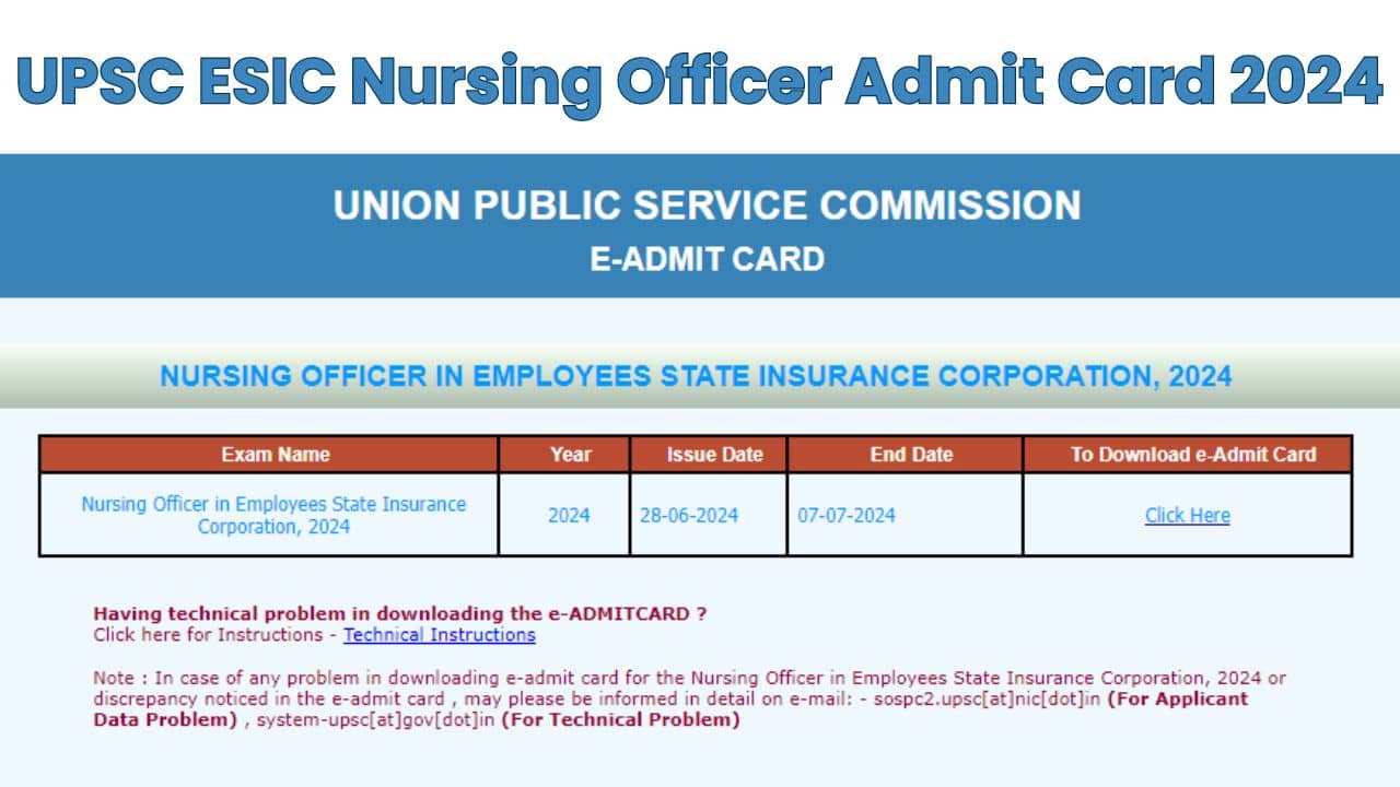 UPSC Nursing Officer Admit Card 2024 Out at upsconline.nic.in