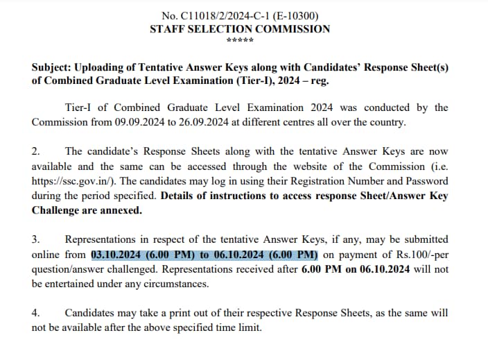 SSC CGL Tier 1 Answer Key